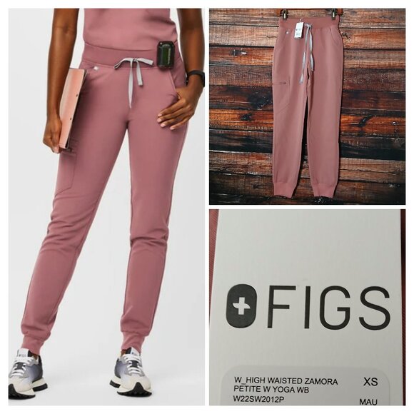 NWT FIGS Pants Size XS Petite Mauve Zamora High Rise Jogger Scrubs Yoga Stretch - Picture 1 of 11